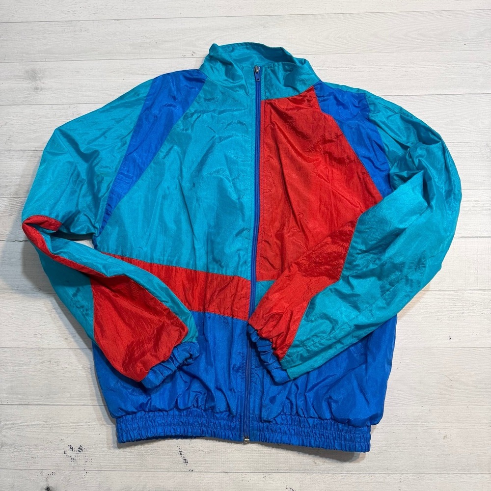 Vintage Athletic works kids windbreaker colorblock jacket size 14/16